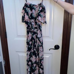 off the shoulder high low flower romper